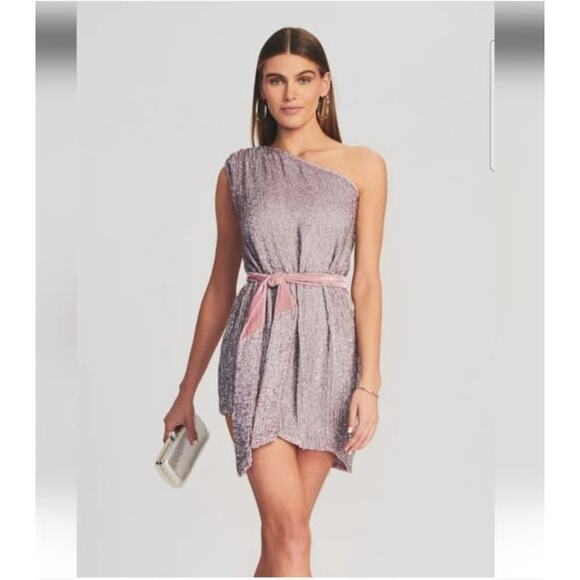 Retrofete Dresses & Skirts - Retrofete Ella Sequin Dress in Dusty Lilac Purple Size Large One Shoulder NWT